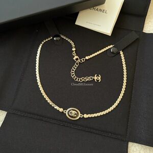Auth BN Chanel Resin CC Logo Choker Necklace - Light Gold Hdw